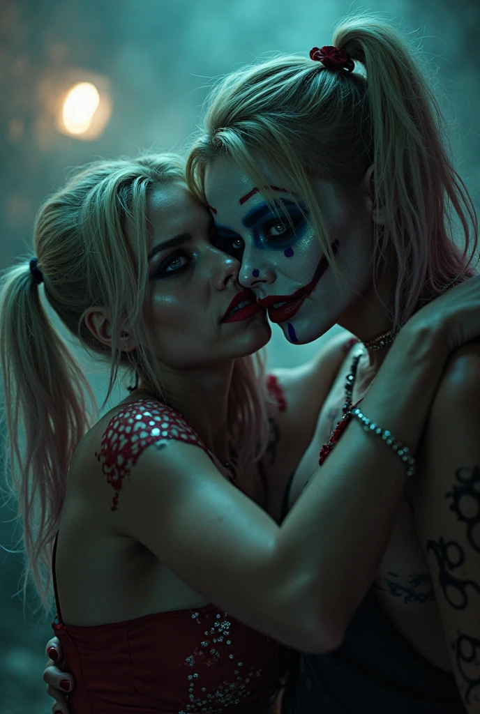 Harley Quinn dyeing her hair and Raven reading a book