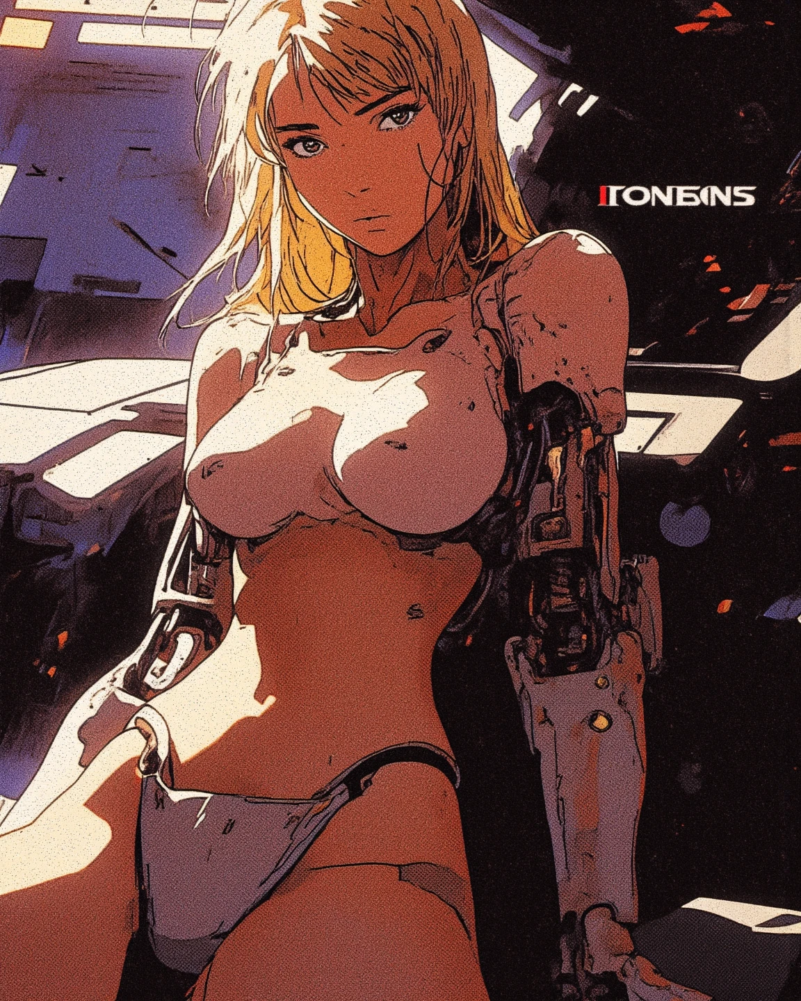 (((best final quality))), (((white bob hairstyle))), ssmile(((standing alone:1.2))),(((1 girl:1.2))),((((beautiful perfect woman)))),(((perfectbody detalhado, perfect finger detailed))),((((((final film poster)))))),(((to burst, close up))),((((detailed complicated machine)))),(((((mechanical genius))))),(((American comics))),(((extreme highlights))),(((extremely colorful, primary colours))),neckleace, super beautiful lady,(((Typography))),text, (Unbeatable masterpiece), (hiper HD),(CG 8k hyper-realistic), (((brave face))), (((breasts big))), (((hyper feminine))), (((musclegirl))), sexly girl, king of fighter,（straight hair with thin braids)), ((( sculptural body ))), (((1 girl))), garota de 25 anos com perfectbody,,Beautiful and well-groomed face,muscular body:1.2,solid color detailed jacket, (Head to thigh photos), Complex equipment, (((standing alone))), pirralha violent, (((14歳))), sexly, pose de atitude, work of art, post-apocalypse, (((manga style))), bounty hunter, violent, Manic, the way you want, slenderbody, thin but strong, perfectbody, roupa moderna, advanced technology, neon, sleeves with vertical striped pattern, intricate background, (( cowboy shot )). intricate visual