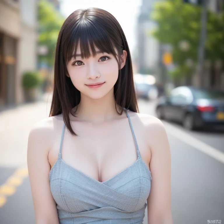 (masterpiece, highest quality、super dense skin、get used to it),1 girl, alone,Beautiful symmetrical face、 hyper realistic, realistic,realistic, light brown eyes stare at the viewer,Brunette short bob hair with highly detailed shiny hair、intense eye highlights), See-through brightly colored winter clothes,Lovely see-through costume full of charm、 lips,lip gloss, outdoor, Upper body、Big eyes、eyelash、{Huge|big|Hugeな|mega} chest:2, cleavage:2、(Big eyess short bob hair beautiful detailed eyes、Adds intense highlights to your eyes with eye-catching light、large full chest、look at the audience、she is very beautiful and cute、show me your ears、long neck:1.4、smile、Close your mouth and smilee、perfect anatomy、ideal body proportions、Please tilt your head slightly)、(Snow-covered tree-lined street in Norway in winter)、(she is a very cute and attractive woman)、portrait:2