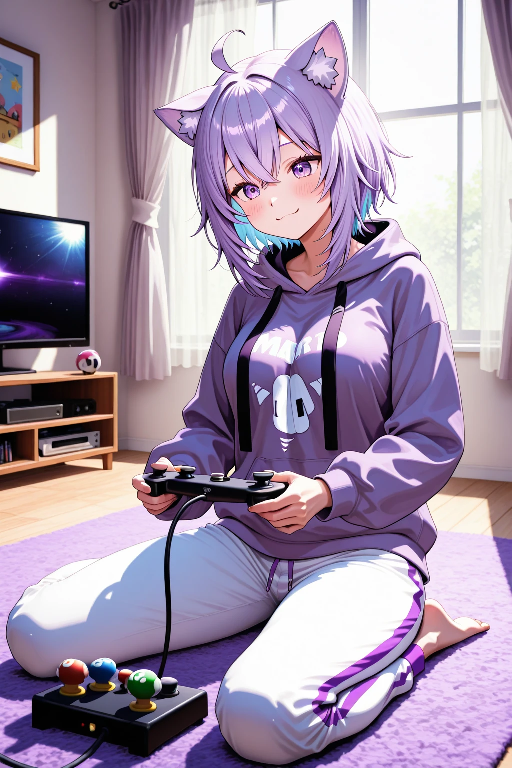 score_9, score_8_up, score_7_up, score_6_up, source anime,
<lora:nekomata_okayu:1> uyakopnxl, nekomata okayu, cat tail, hoodie, sitting, smile, gaming chair