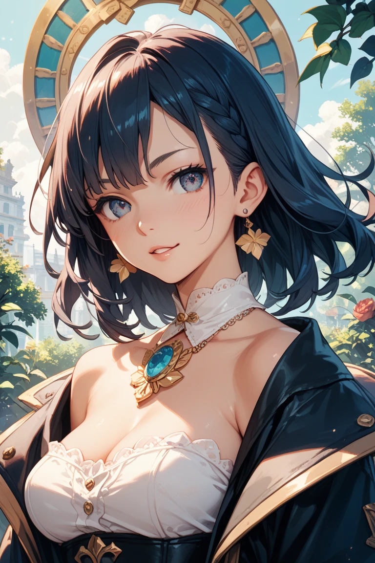 absurdres, RAW photo, extremely delicate and beautiful, masterpiece, Best Quality, ultra high resolution, 32k, hyperrealistic, ultra-detailed, delicate facial features, beautiful detailed woman, tearful mole, earring, medium breasts, full body shot, medium hair, black hair, pirate captain, intricate pirate clothing,