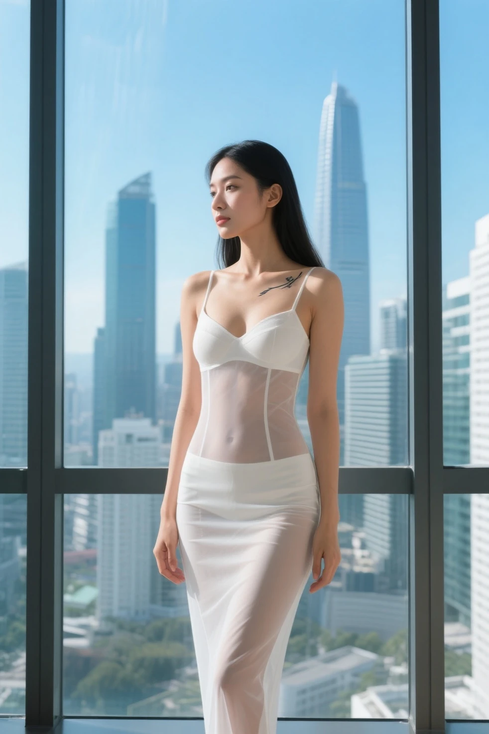 ​masterpiece, Top image quality, hight resolution, 独奏, small tits,, no-bra,　A smile、Shyness、 puberty, White transparent ultra-small transparent panties made of string, String-shaped white transparent ultra-small transparent bra, frombelow, beautiful thigh,slenderbody、 obscenity, a bed, hard breathing, expressions, Open your legs wide、wide open legs、Slightly open mouth、camel's foot、bristle、You can see pubic hair sticking out of your panties、Panties that dig into the genitals Wearing a white transparent ultra-polar string bra and ultra-polar string panties、Skin that stands out in whiteness with light from the front、Very white and detailed skin、realistic skin detail、Visible Pore、Clear focus、Digital SLR、hightquality、fair white skin、photorealisim、