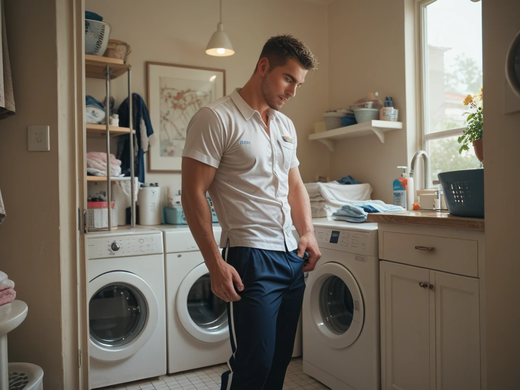 full body full view, one Sexy 18 year old blond boy Austin Butler with stylish undercut haircut, standing in modern kitchen cooking, wearing light blue underwear and light blue long socks, with no shoes lots of bracelets, rings, necklaces, shoning off his light blue socks, quality photo