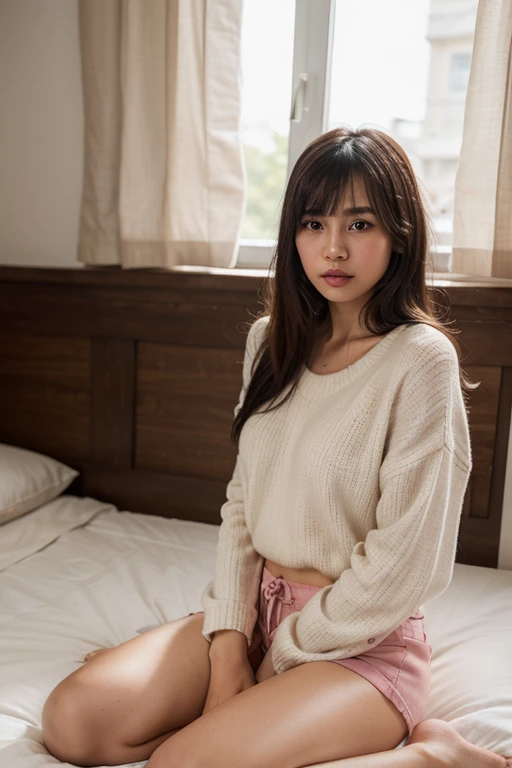 (RAW photo:1.2), (realistic:1.4), beautiful detailed girl, very detailed eyes and face, detailed and beautiful eyes, huge file size, Super detailed, High resolution, very detailed, highest quality, masterpiecei, ((Japanese girls' high school uniform)), figure, very detailed, CG, unified, 8k wallpaper, wonderful, small details, masterpiece, highest quality, very detailed CG uniform 8k wallpaper, light shines on your face, cinematic lighting, 1 girl, 16 years old, ((No panties)), ((dynamic pose))), (camel toe), (half), (sit with your knees bent)), nude, naked, totally naked, nipple, visible pussy, pussy,(small breasts),(flat chest),black hair,,exposed, bed, lying on bed, Lying, On your back, (anxious look),((Fearful expression)),((Tied up with hands behind back)),Ponytail Hair