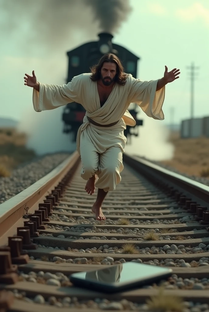 "Create a dramatic scene of Jesus Christ struggling to carry a giant airbus in up a muddy, rural road in a mountainous village. The sky is overcast, reflecting his effort and suffering. Jesus is visibly sweating and tears are streaming down his face. Villagers are watching him with expressions of awe and concern. The road is rough and the village is rustic, with simple, traditional houses in the background."