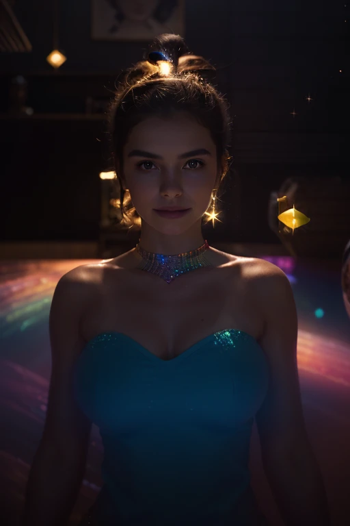 A beautiful woman twerking in space, long flowing dress, detailed face, beautiful eyes, detailed lips, long eyelashes, highly detailed, cinematic lighting, volumetric fog, nebula background, bioluminescent energy, dynamic pose, hyperrealistic, photorealistic, 8K, masterpiece
