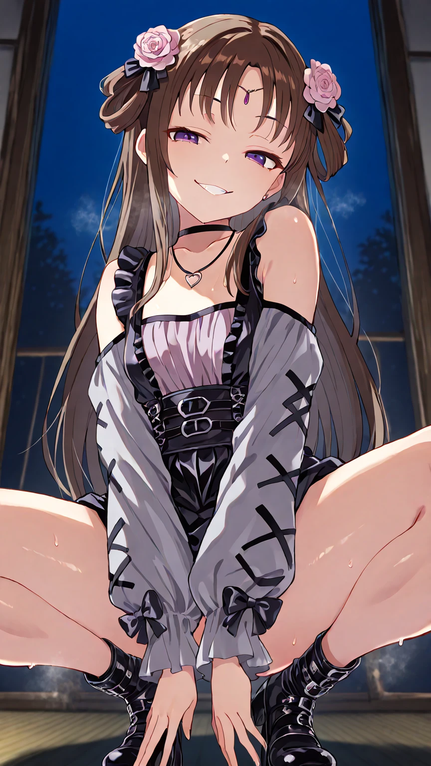 nsfw,((one man and one woman,having sex)),Stick your butt out,on stomach,from behind,vaginal penis,linnie, bangs, (purple eyes:1.1), twintails, hair ribbon, pink hair, horns, black ribbon, demon horns,long sleeves, dress, ribbon, frills, puffy sleeves, black ribbon, juliet sleeves,Highest image quality,masterpiece
