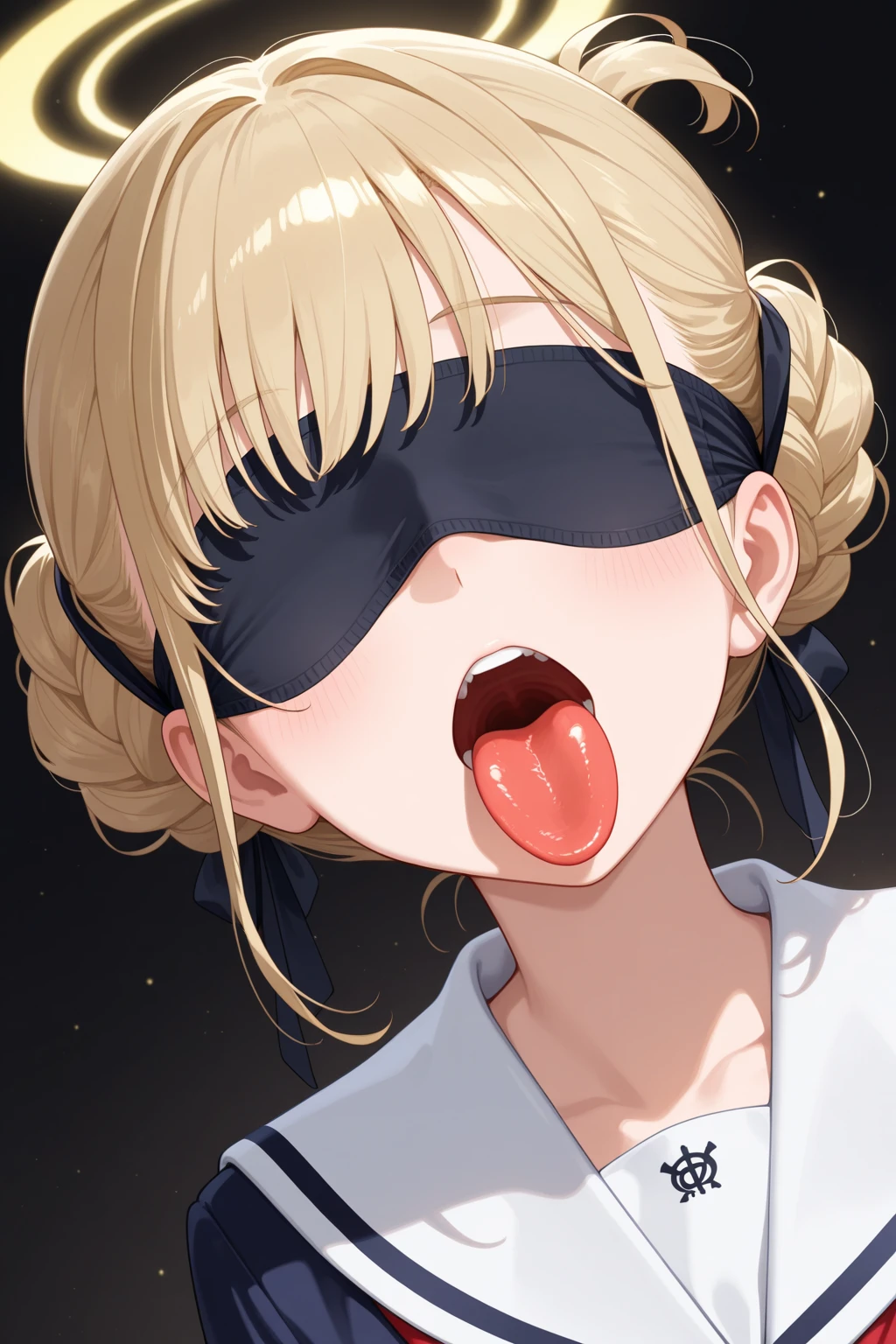 Beautiful girl at 13 years old,Japanese,,,Small and slim,Flat Chest,Small breasts,Baby Face,Small face,Black Hair,Twin tails,black eyes,middle School girls,negligee,lingerie,Blindfold,fellatio,open mouth,cum on tongue,handjob,Kneeling and sitting,Beautiful and detailed anime art,First-person view,A mischievous smile