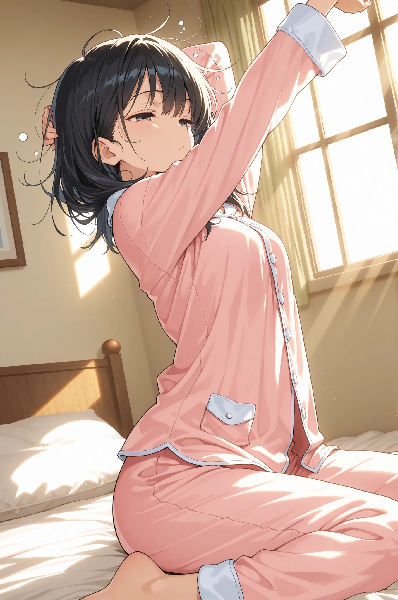 18 year old girl changing clothes in her bedroom. She's wearing small underwear and about to put on her nightgown.