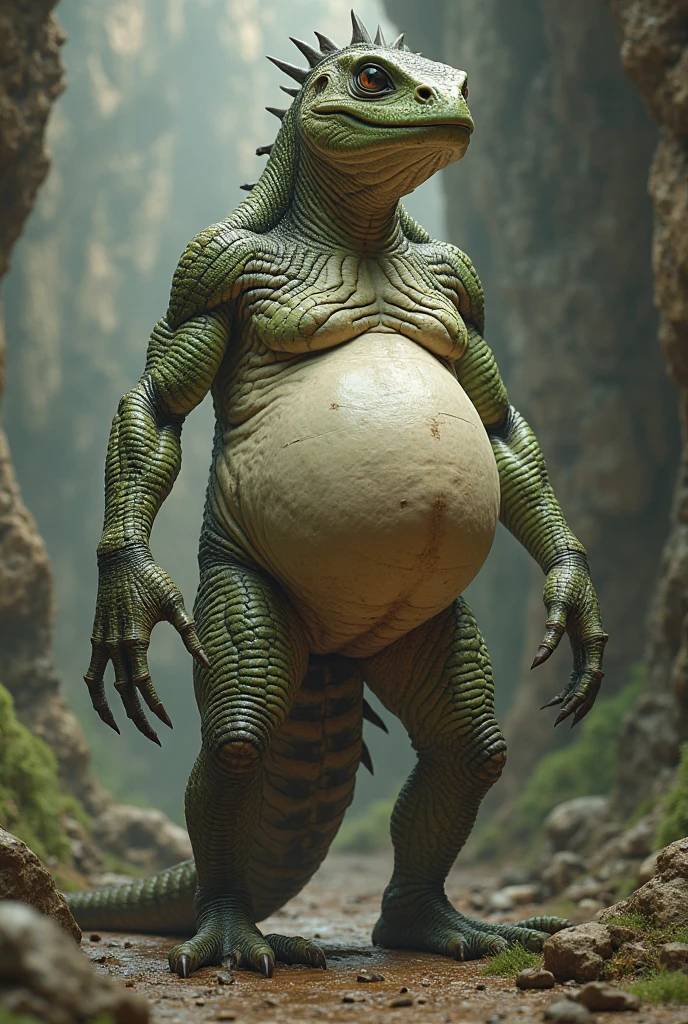 2 individuals in the same image: Lizard Man (with big stomach) and human