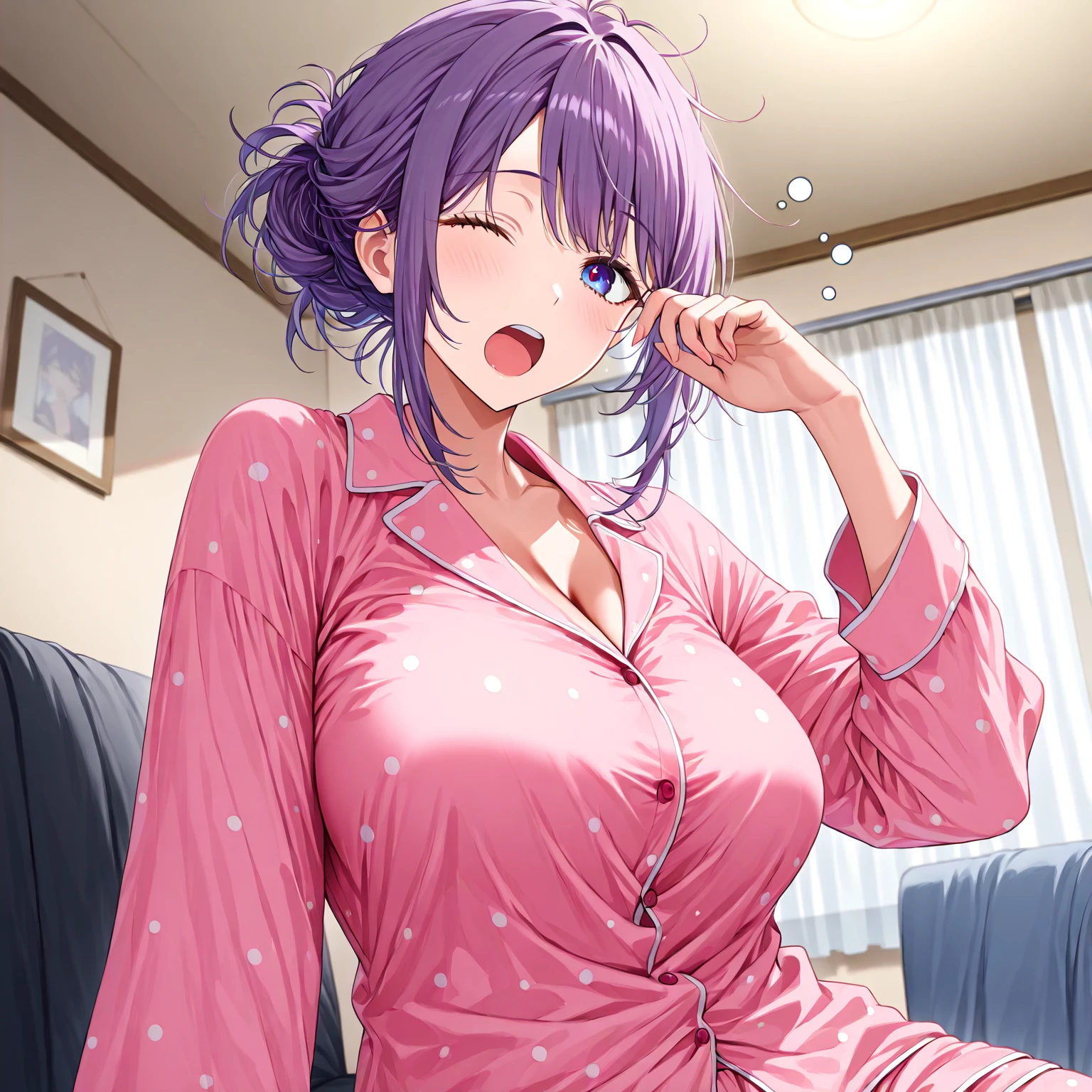 (((masterpiece))),(((High resolution)))、(((8K)))、(((perfect face)))、(((beauty of japan)))、40 years old、(((beautiful face))), (((girls room))), (((night wear))), ((short pants)), embarrassed look, look at the camera, top quality eyes, detailed texture, look at the camera, all body, big tits