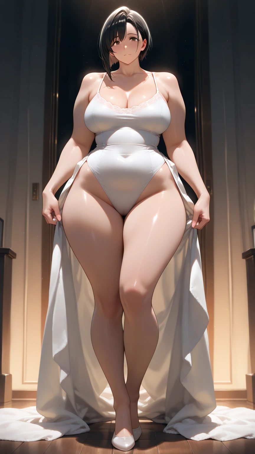 Hinata hyuga, Chubby girl ,Curve ,thick ,(hyper-realistic full-body photograph) of the ((16-year-old Russian girl:1)), with exceptionally albino_(pale skin and long, dark hairstyles). She possesses a curvy_muscular_((voluptuous and prominent figure with a perfect hourglass silhouette and muscle shaped)),. The image aims to capture her in a bottom-up perspective,  She's ((wearing a swimsuit snow_white character costume)), erotic-con showcasing her devotion to the SnowWhite by Disney fandom. This photograph is a celebration of the Disney character, emphasizing the (VFX-enhanced colors that bring a touch of fantasy to the real world). (The camera lens is set at 35mm, offering a wide-angle shot that emphasizes her height, extremely seductively and the intricate details of the costume). (The lighting should be dramatic), ((accentuating the shadows and highlights on her  sexy full figure)) (like by Netflix movie wallpaper) ((The desired level of detail is extraordinarily high, and the image should be in ultra-high definition, highlighting the vivid colors and textures)). The goal is to create a captivating photograph that immerses viewers in a ((hyper-realistic fantasy)). Curve, thick high