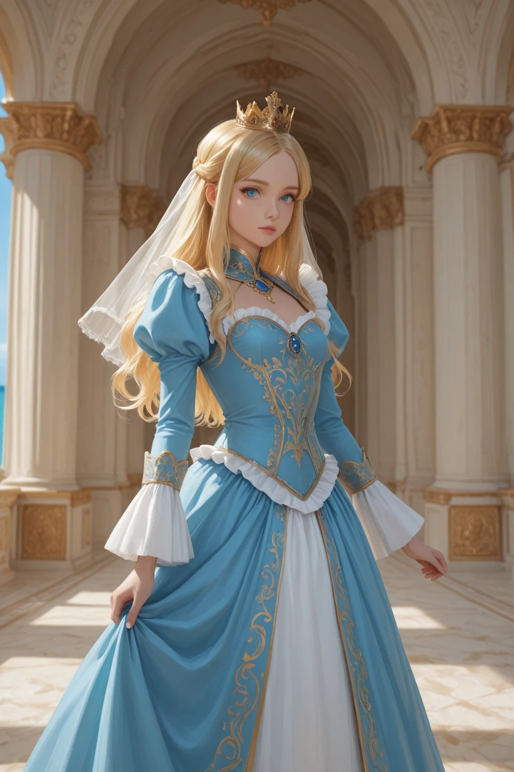 Medieval princess Zelda , wedding dress, POV, marrying viewer, standing,,
