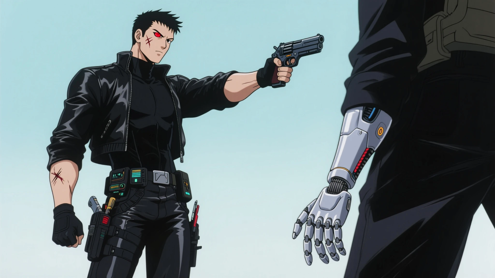 《the original god》Arataki Kazuto , male people， chest muscle， Sexy , Venom symbiote for your body, Black mucus of the body , into venom, venomize，Black bodysuit，（Cloak），Red cape，Abs，（Adult male）（（Venom possession，venom symbiote）），over-Tortoise Man，Battle damage，((Masterpiece)), ((Best quality)), Ultra detailed,((illustration)), Dynamic Angle, Detailed light, (Delicate eyes), Floating, 1boy, Male focus, Head, Clothing, Yellow eyes, necklace, tattoo, (Forehead:0.8), (ahoge:0.8), jewelry, brunette color hair,apathy，Ray， chest muscle， Sexy , Venom symbiote for your body, Black mucus of the body , （into venom）, Venom，frontage，Bust photo，White tight-fitting top，spiderman outfit，style of anime4 K， 4K anime wallpaper， Badass anime 8 K， 4 k comic wallpaper， young anime man， Anime boys， Anime wallpapers 4 k， Anime wallpaper 4K， High quality anime art style， Anime moe art style， Anime art wallpaper 8 K， Anime art wallpaper 4 K， RGB lighting，
