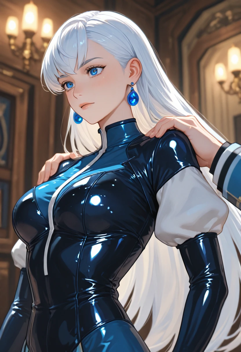 With jeans and a white turtleneck