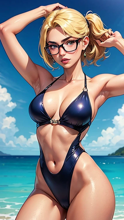 Swimsuit、Swimming goggles、Blonde、Braid、Upper Body、Simple Background、Moderate bust