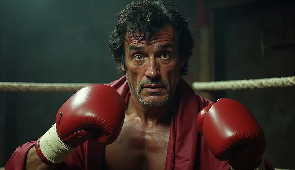 Rocky Balboa hit with a flip-flop on the cheek 