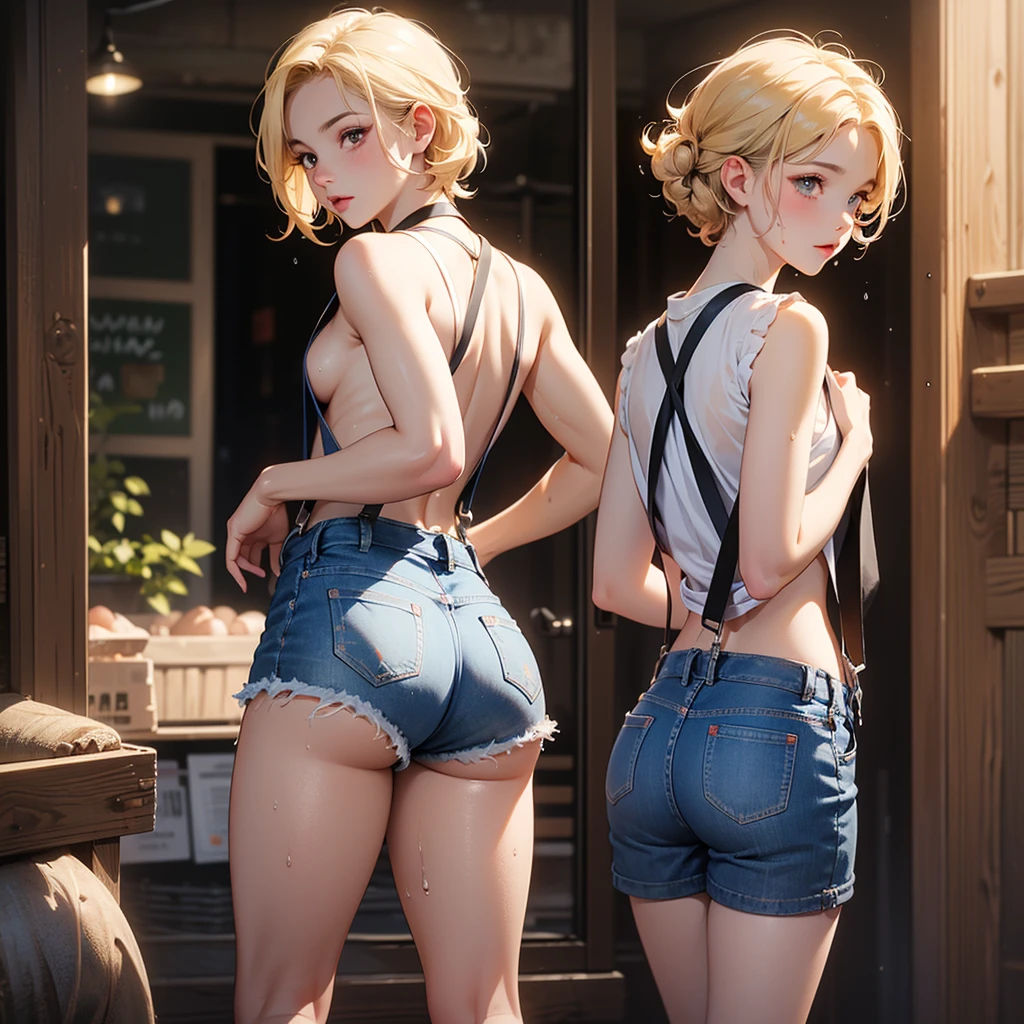 masterpiece, Highest quality, Very detailed, sexy, On the Farm,Wearing a big straw hat、(Sometimes you can see the spread anus) ,(super ultra micro rope:)、Blonde woman, (Very young breasts:1.4),(Very small breasts:1.4),(Very young face and body:1.4),Ahegao Orgasm Double Peace,(Very beautiful perfect shaved pussy),(sometimes Diagonally below back),(hour々is smiling Or laugh out loud),(((Lift your butt and stick out your anus:1.15))),