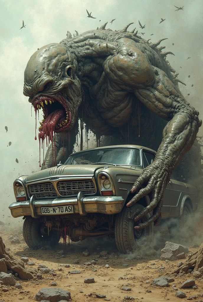 ooh hoo, what a hellish ride with the ambulanceia-diabolicus trough this hell-hole of a demon infested wasteland, atmospheric, eerie, gothic, <lora:SDXL - Style - EldritchRomanceIllustration_0.9.1:0.8>