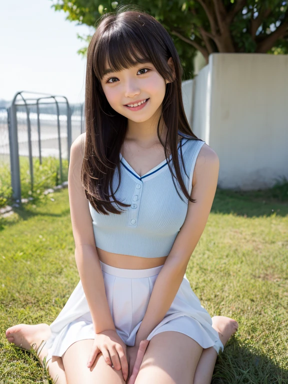Top quality, masterpiece, ultra high resolution, (photorealistic: 1.4), RAW photos, girl, 12 years old, smile, shiny hair, roller skating, slightly flushed cheeks, thin lips, playing in a city park