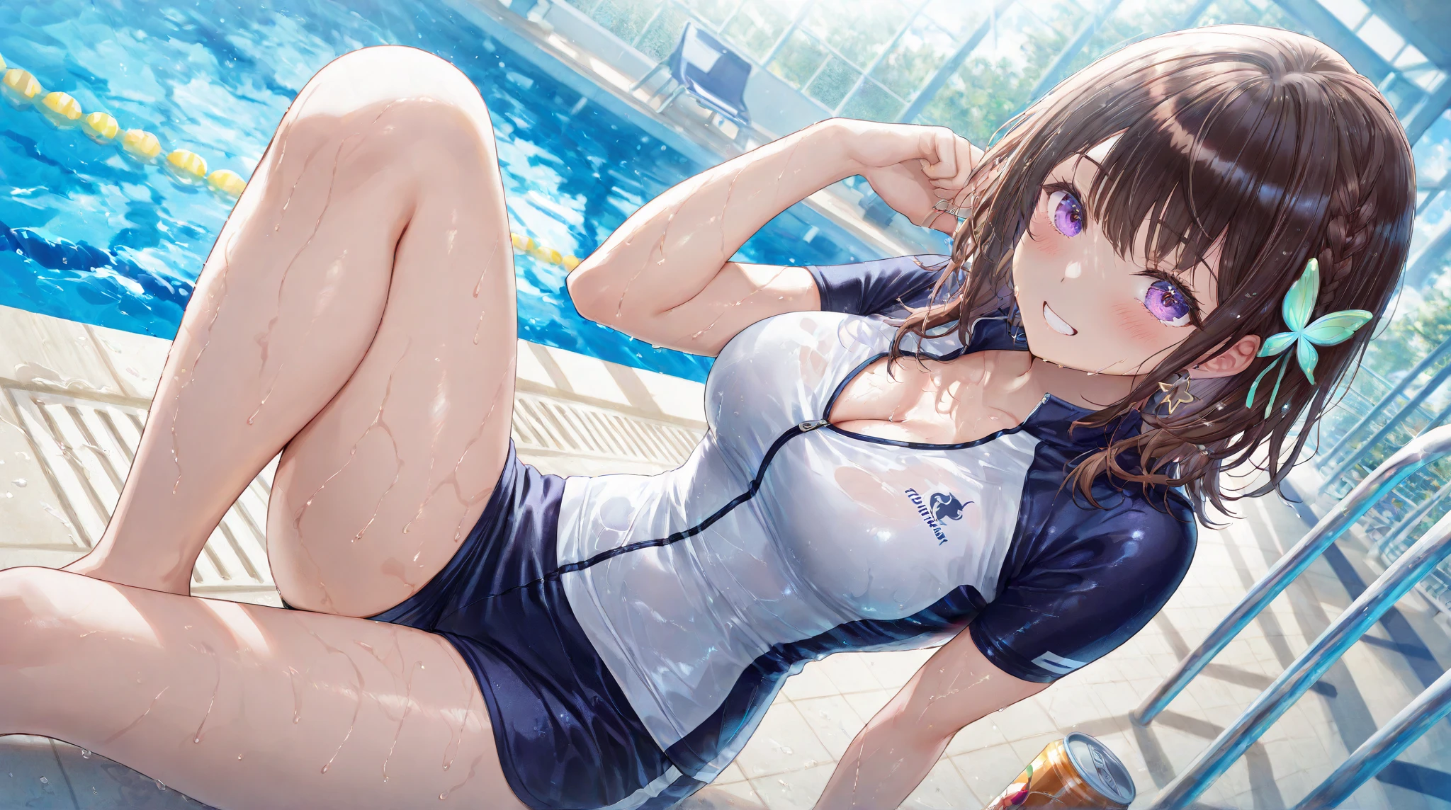 sitting by the pool、Dipping feet in the pool、Inserting a vibrator into your、blush、The vibrator overflows with pussy juice、The vibration of the vibrator makes her pussy juice drip、Vibrator Masturbation、Horny girl、、Her pussy juice is dripping down to the ground、Stringy pussy juice、A young girl with a baby face、See-through swimsuit、((A vibrator is placed inside her swimsuit and manipulated, causing her pussy juice to overflow and make her faint in agony.))(Angle from below)