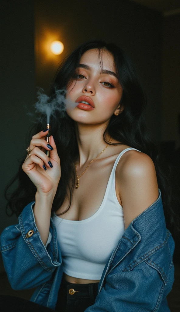beautiful woman 18 years old smoking a marijuana cigarette,