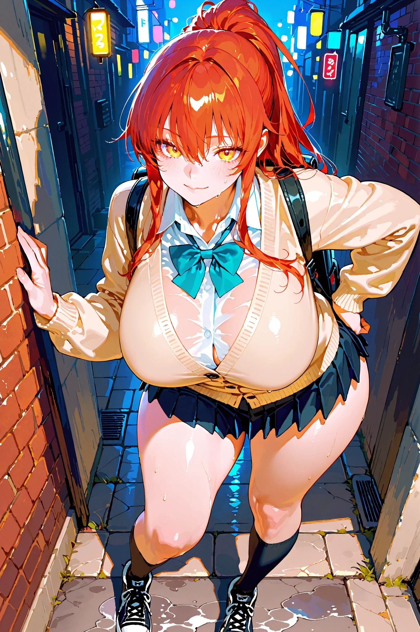 masterpiece, Highest quality,High resolution女の子1人, (One body), Very detailed, High resolution, Very detailedCG, First default, First closing, Orihime Inoue、(Straight Long Hair), (Big saggy boobs:1), office, (red面:1.4), Embarrassed face, (Schoolgirl in uniform:1.5), whiteのシャツ, (Ultra mini skirt), (red_lips), whiteいThighs, Huge breasts, (Wide pelvis), (Squat), (Very large_Lower Body:1.5), (Very thick_Thighs:1.5), (完全に露出したpanties:1.5), (panties丸見え:1.5), (white_Race_Floral_panties:1.5), (Roll up your skirt:1.5), (スカート that rolls up:1.5), (股間のアップをFrom below見上げる_perspective), (From below), (Looking at the audience), (Cowboy Shot)、Crotch bite、Very wet thighs、Very wet crotch、Nipples are visible、Well defined nipples,((A lot of semen:1.8))