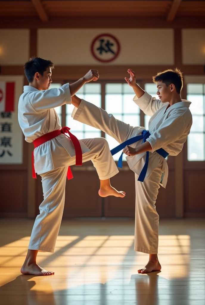 Two boys are fighting in Taekwondo