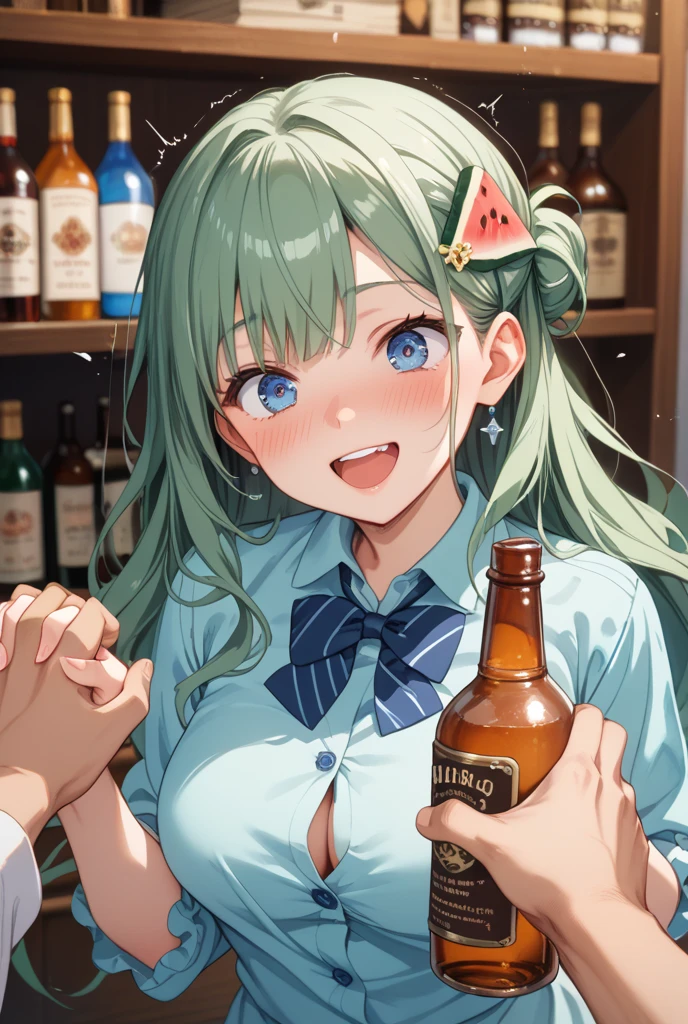 best quality, (masterpiece:1.2), detailed, medieval,
Rumia Tingel,
1girl, solo, ((blush)),
medium hair, blonde hair, short ponytail, blue eyes, green bow, x hair ornament,
((( blue eyes, ultra-detailed eyes))),
Dynamic pose, ((blush)), medium breasts,  medium hair,  background, perfect anatomy, healthy skin,  glowing eyes, cat ears. ((((sitting in a bar)))). (((((Casual clothes, navel, healthy skin))))),  confident. 