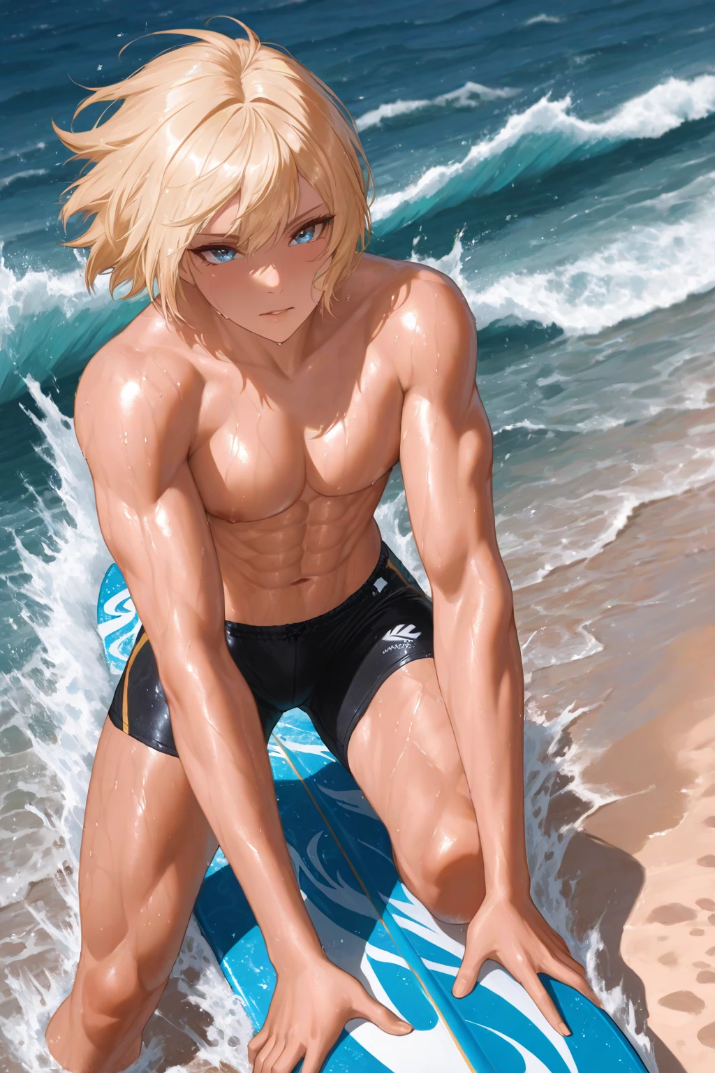 Noragami, digital art, intricate details, 1boy, looking at viewer, a young handsome bodybuilder flexing and posing, Yukine, orange eyes, yellow hair, detailed eyes, detailed face, smooth hair, naked, nude, shirtless, pantless, detailed skin, big nipples, big muscles, muscular!!!, bodybuilder physique, exaggerated musculatures, ((huge penis)), horsecock, blushing, intimidating, imposing stature, confident, naughty, mischievous, smug, outdoors, beach, various poses, aesthetics, perfect hands, sexy and cute, masterpiece, 8K HD