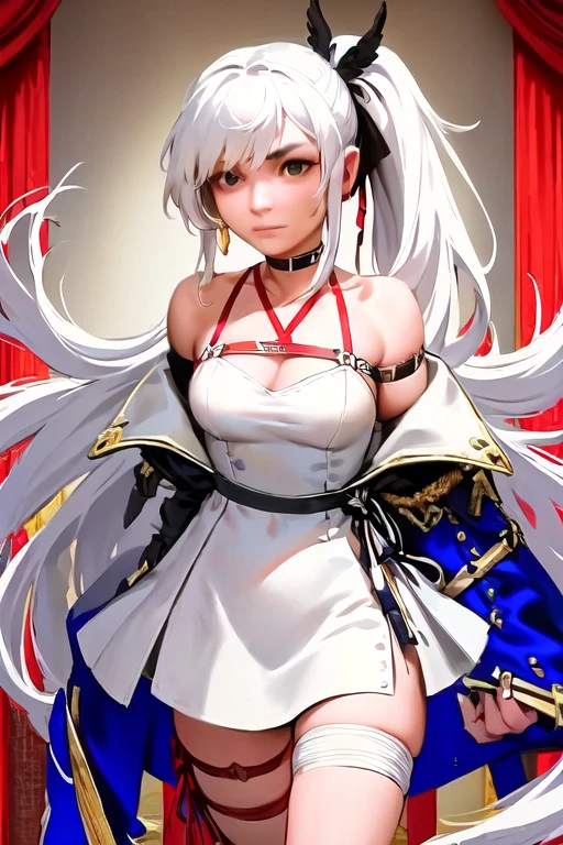 (masterpiece, best quality:1.2), solo, 1girl, xrdjacko, smile, looking at viewer, hand on hip, compass rose halo, bodysuit, black gloves, belt, ankh, cleavage <lora:guiltygear_xrd_jackovalentine:1.0>