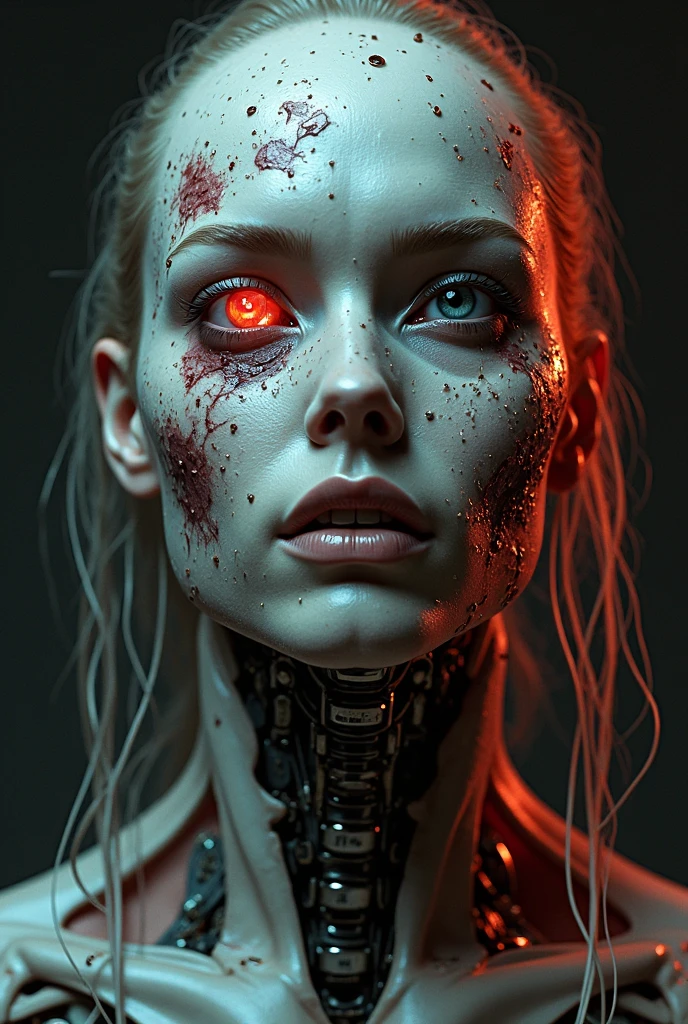 A gorgeous biomechanical zombie realistic woman, highly detailed and textured. It's very realistic and impressive, fantastic color