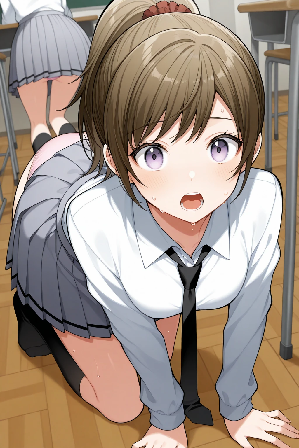 nsfw,(super fine illustration,8K CG wallpaper,best quality,extremely detailed,ultra high res,best aesthetic),(cowboy shot,from front),Anime girl idolmaster, {{{miku maekawa}}}, (17yo, beautiful girl, cute girl), (beautiful brown eyes), (beautiful dark brown hair), ((short bob hair)), (wet hair), (wet skin), (sweat), (steam), (flat chests, large breasts), ((redrim glasses)), ((navyblue colour blazer),(open clothes), (sitting on mat), ((spread legs)), (open mouths), (smile), (tentades), (stick out tongue), (feel good), (blush), (pubic dark brown hair:1.3), (open vagina:1.5), (vulgarity), (nipple), (areolae),(squatting),(Nice touch),((Kamimei),(ecstasy),(((sex,Cowgirl,pov))),(cum shot:1.3),(background class room),((twilight)),(cum on body:1.9),(cum on face:1.9),((cum in hair:1.9),(((multiple boys, peeing,(((multiple boys, peeing on a girl, multiple penises, gangbang, holding penis,blow job))),pleasure vaginal penis,cleavage of the breast,impatience,happy,(veiny penis:1.0), (midium penis:1.2), (testicles:1.1), (1boy:1.3, (fellatio:1.6), (oral:1.0), kiss, (erection:1.2),(from below looking up),looking at penis,