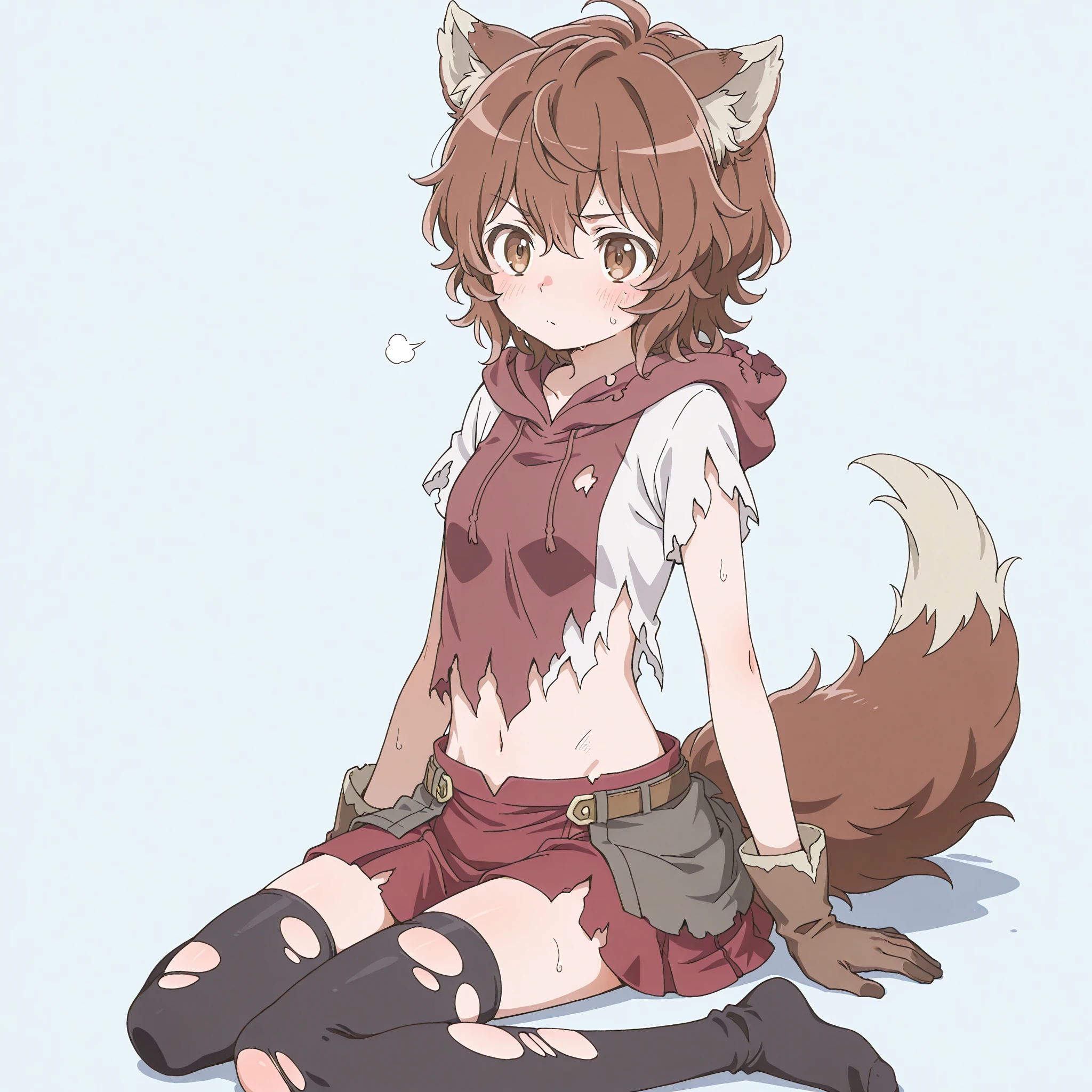 Solo, female, hair, feline, detailed eyes, hair bun, up do, brown hair, bangs, brown eyes, light grey fur, happy, open mouth, glasses, red cloak, white underwear, facing viewer, forest, night, full moon, by buta99, by pgm300, by suurin 2