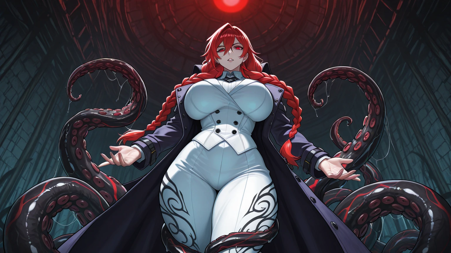 （Yellow plum、high quality、Very detailed），Constellation Scorpion 、Poisonous tail，(((Huge reddish black scorpion:1.6)))，A woman intimidating a Scorpio，Similar to the goodness of Latin，Brave，Whimsical，productivity，The face of progress and humanitarianism，Long golden hair，Ancient Greek Costume、Wrap dress，The background is space，Crystal Red Eye（Eye details），A powerful look