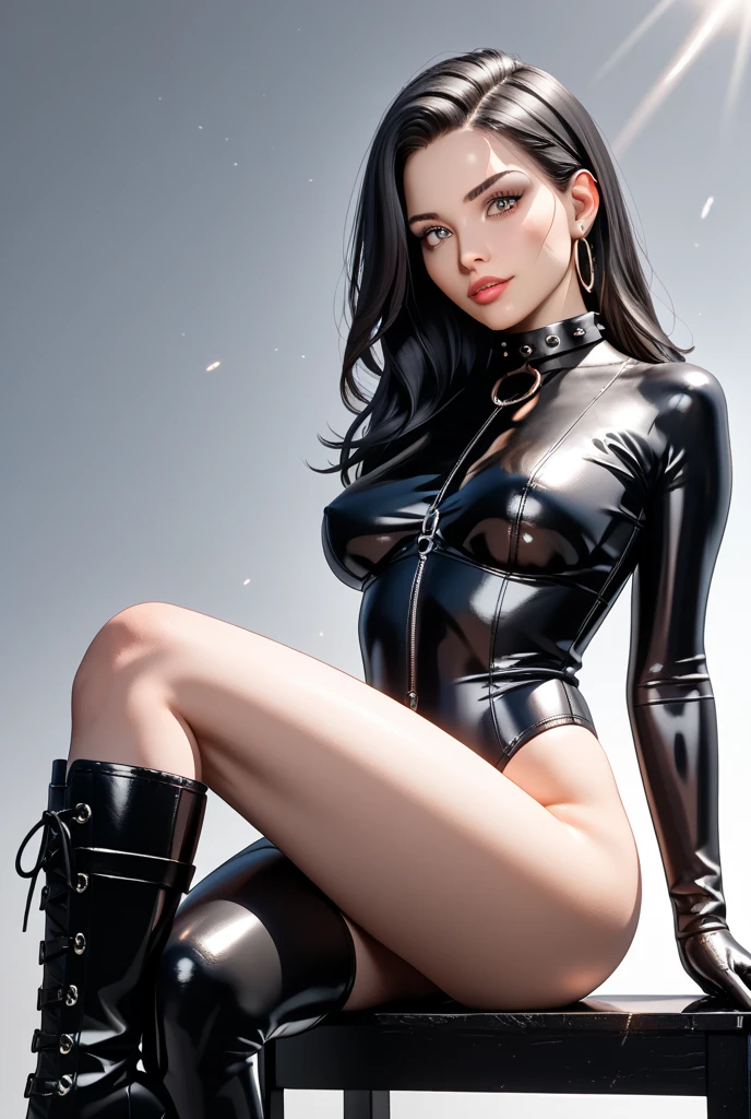 Jessiely cat Woman, she is white with long curls black hair, she wears glasses. 3D FullHD bettle
