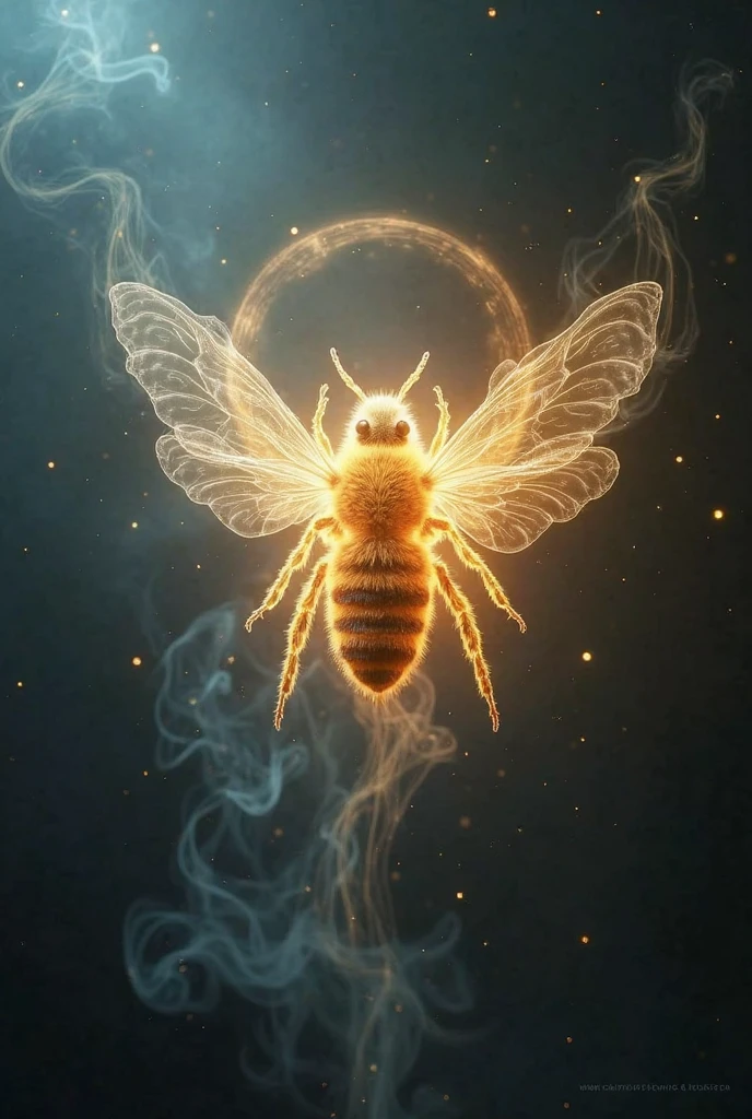 Bee shaped smoke, glows behind and a halo above the bee's head - SeaArt AI