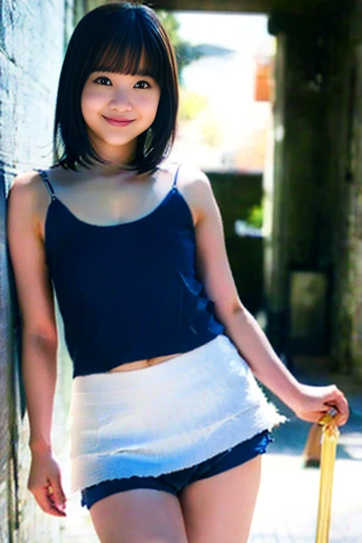 (1 woman:1.99)、(Wide forehead、Very short hair、Very small amount of hair、Forehead、Fuji frame:1.1)、Sunburn、17 years old、Naughty、Happy expression、満面のsmile、Weakness、I feel very comfortable alone、(wake up、I'm going to be late)、(Futuristic clothing in white and fluorescent orange),((Very sleepy、Improves skin texture,smile、Narrow eyes、Very weak eyesight、Very weak eyeliner、Half-closed eyes、I know the shape of your head、Oval Face))、(slicked back hair:1.25)、Photographic, Raw photo, Mastepiece, Highly detailed photos, Digital SLR, Photo-realistic 1.4, Super hello nothing, Best Quality,(standing、tilting your head、whole body:1.7)