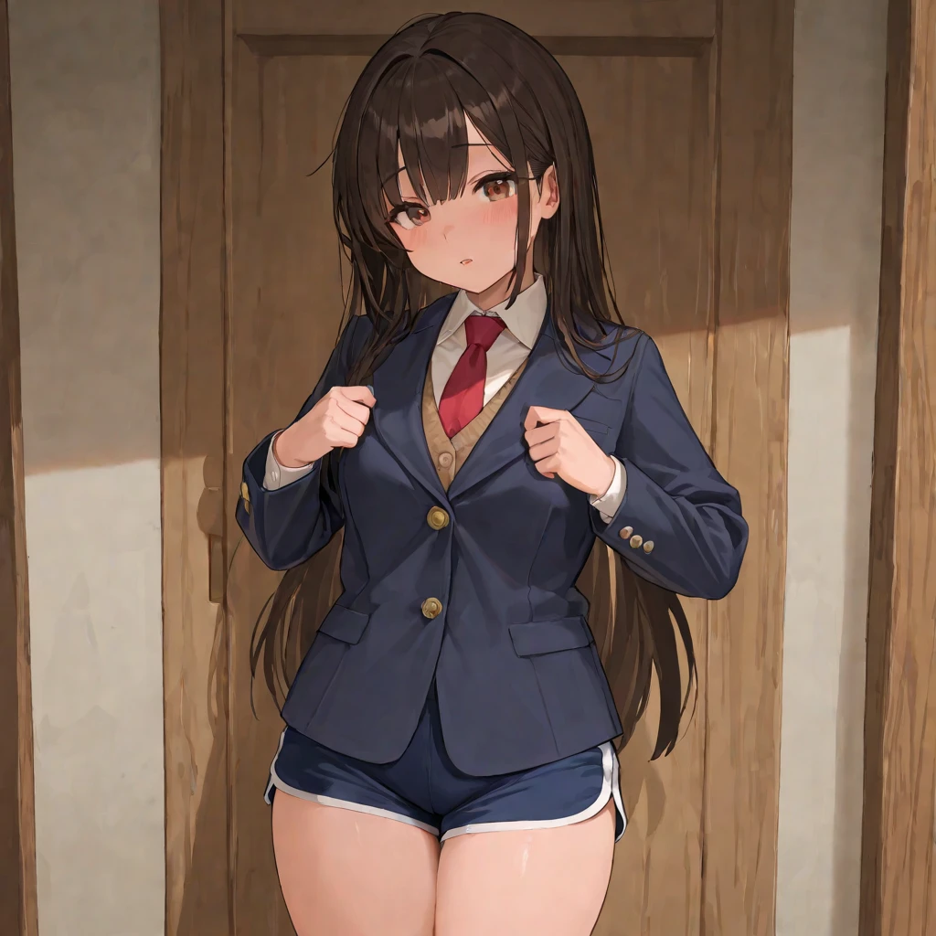 realistic, extremely detailed, 8k, trending on ArtStation, Intricate, High Detail, Sharp focus, half body, cute high school girl, after hours, white panties, sxspnts, highleg, high school uniform, messy brown long wavy hair beautiful hazel eyes, school hallway, cute, full body, photorealistic, detailed, high quality