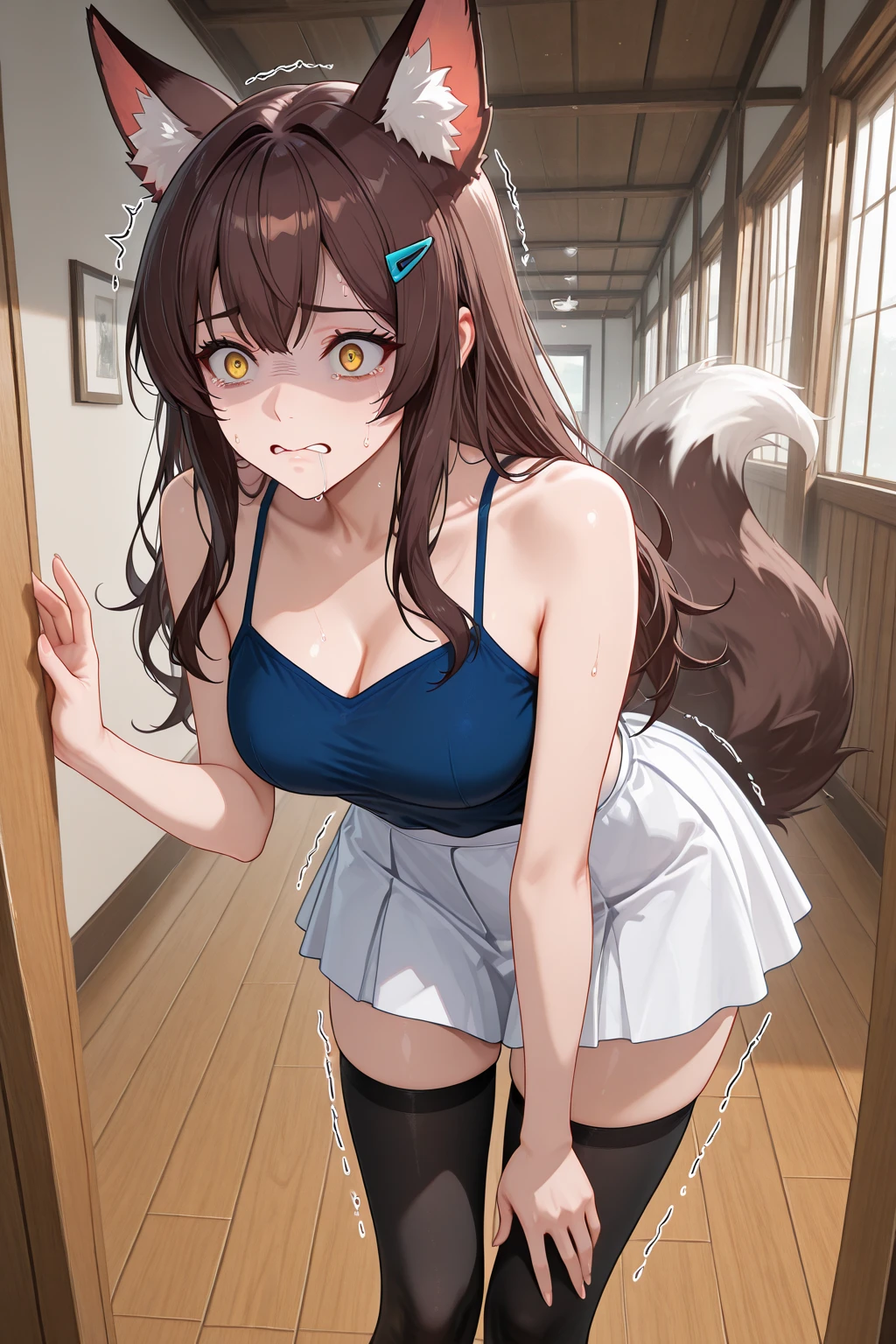 (Highly detailed CG Unity 8k wallpaper), (Best Quality), (Super Detail), (Best Illustration), (Best Shadow), POV, Realistic lighting and shading, Natural light, Lens flare effect, BREAK, 1 beautiful girl, Solo,(Cute:1.5),(Chibi:0.8), (kawaii:1.5),(Lori:0.5), BREAK, ( (17 years old girl), Very detailed, colourfull, highest details, BREAK, (Huge breasts: 1. 2,), Clear skin, Beautiful skin, Shy skin, 1 beautiful girl, Brown hair, (Cat ears, Ponytail, medium-Long hair: 1. 2), (Light blue eyes, long eyelashes, Double eyelids: 1. 2), Solo, gleaming skin, BREAK,(Black shorts,Pichi Pichi:1.2), (shortsleeves, Wet white t-shirt,Wet,no-bra:1.2), (star-shaped earring:1.1), (Lace headband:1.0), (Cute Accessories:1.3), (My chest is being rubbed,I'm surprised:1.1), (crouching down,Slouched:1.3), Touch your chest with both hands, (Angle from above,Emphasizes cleavage:1.1), BREAK, (Caregiver:1.2),(Facilities for the elderly,Entrance to the bathroom,Day Service,in a house:1.5),(Multiple male elderly people undressed)