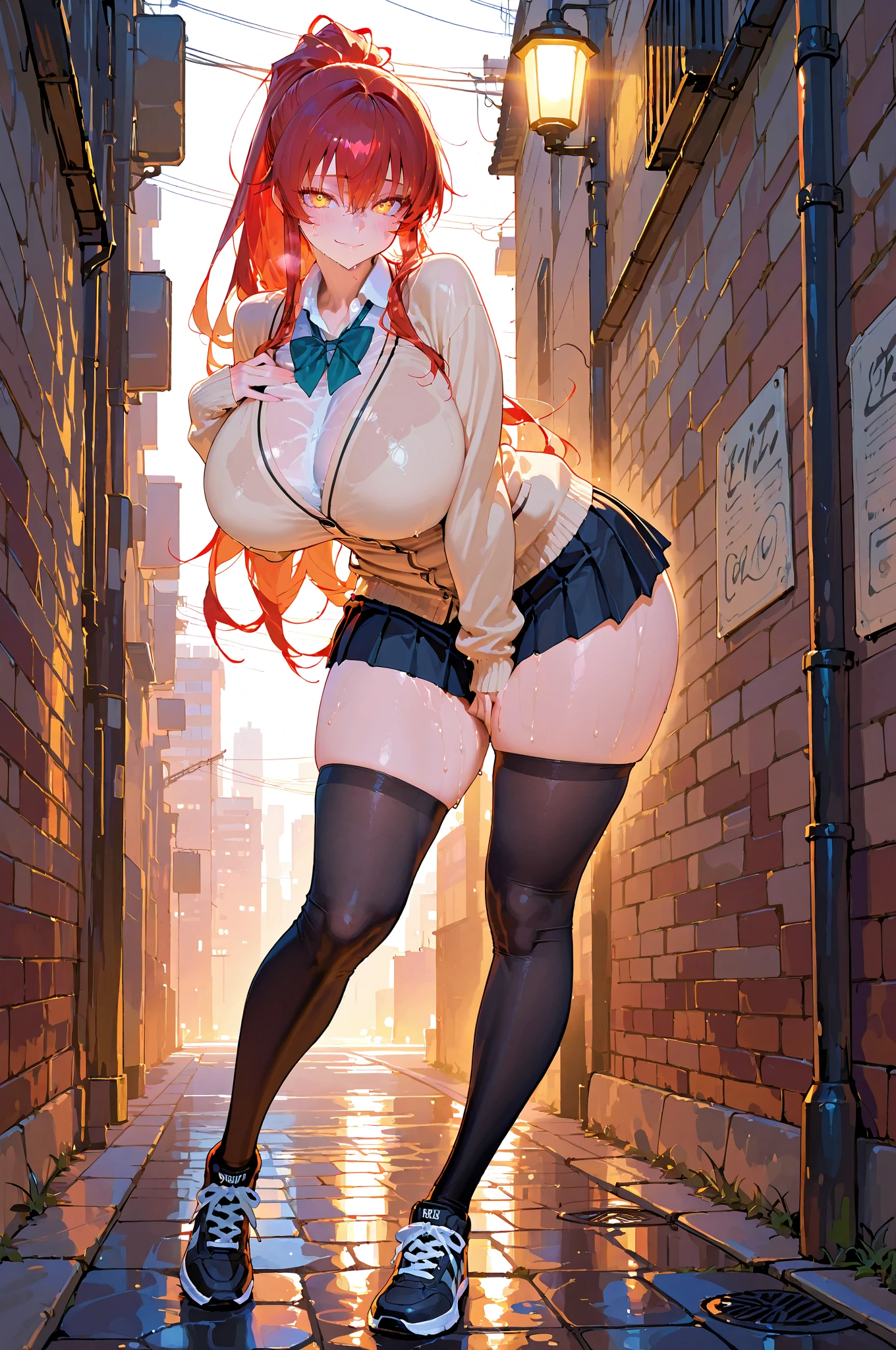Masterpiece、最high quality、high quality、High definition、High resolution、High detail、Lens flare、Ray Tracing、high qualityなテクスチャー、high qualityな影、Beautiful details、Detailed explanation、Detailed texture、Realistic facial expression、Realistic and colorful、Slender、Cinematic Light、Side light、Sharp Focus、(1 Female:1.3)、(Intricate detailakeup、Pure Eros Face_v1:0.5)、(Details Beautiful delicate face、Detailed beautiful delicate eyes、Perfect Facial Proportions、Detailed skin、Charm)、Fancy Twin Tails、Beautiful bangs、(Pink and red gradient hair color)、slender、(Large upward-facing breasts)、(Detailed crotch、V-Cut、High Leg、Thong)、Thighs、Dress shirt、Removing the Sleeve、boots、Provocative attitude、Release your knees、Leg spread、Raise your arms、Low-angle composition、(Take a deep breath、Work on this image step by step)