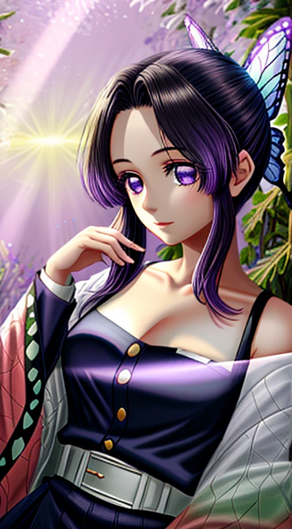 ((Worst quality, low quality)), ((Close-up)), (and:1.2), (Big Breasts), (Black-haired, shortcut:1.3), (Dynamic pose:1.2),ふっくらand輝く唇, Beautiful and clear eyes, (The best smile), Voice of the Heart, (Perfect hands:1.2), (Purple Theme:1.4), (Japanese courtesan and:1.3), (Includes a maxi-length wisteria kimono [yellow] heart:1.4), (精密な藤の花の刺繍and凝った模様: 1.3), (Off the shoulder:1.4), (can:1.2), (A flashy wisteria flower hair ornament:1.3), ((Super huge ribbon:1.2) In front of the waist:1.3), Low angle shot, (Fascinating Light, Moonlight:1.4), (Wisteria trellis background:1.2), Tabletop,Highest quality,Ultra-detailed, masterpiece,masterpiece,best quality,ultra detailed,high-resolution,8k portrait,unity 8k wallpaper,extremely detailed CG unity 8k wallpaper