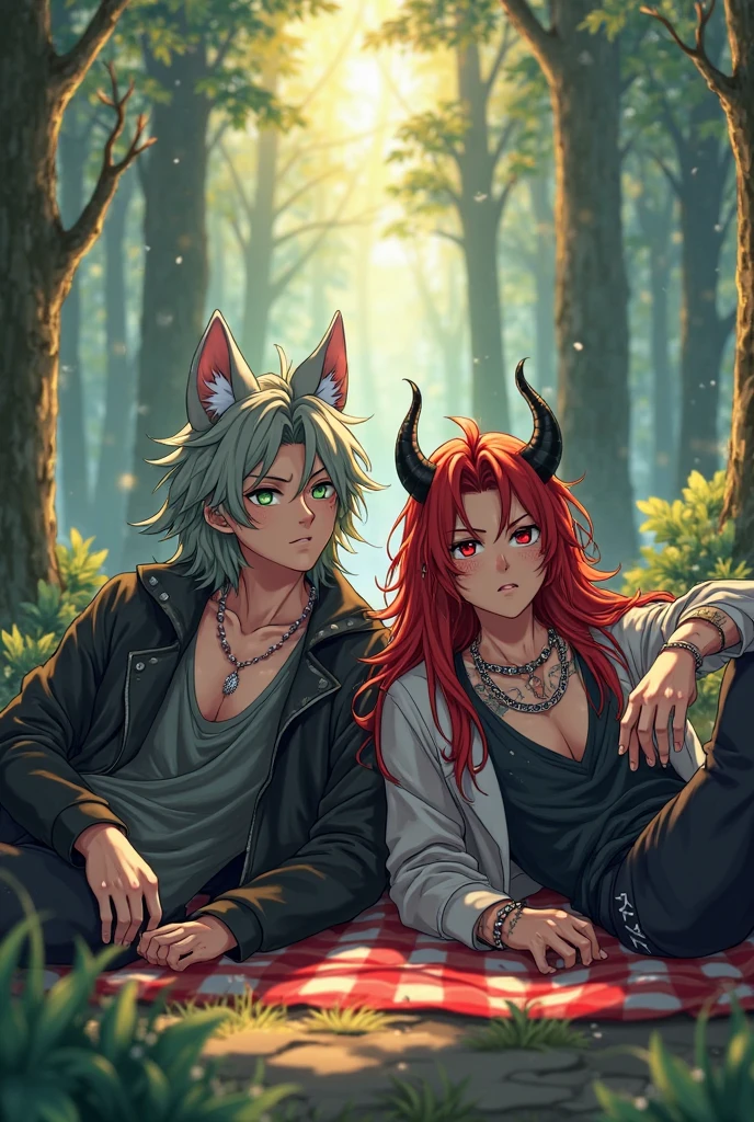 FFXIV Miqote couple in a jungle