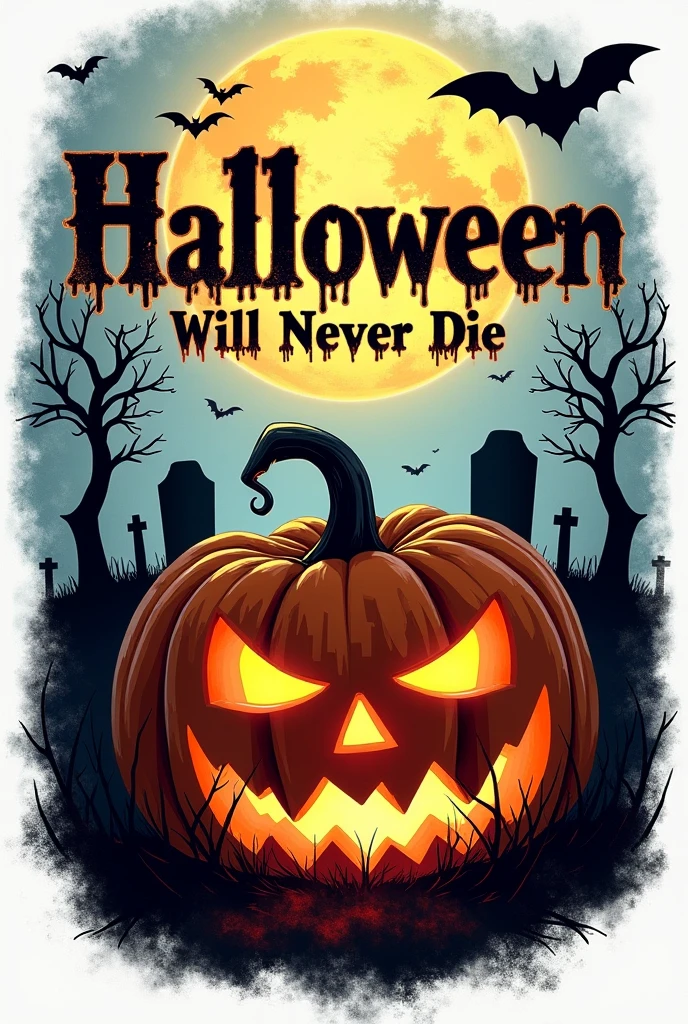English smoke text reading "HALLOWEEN", (horror style:1.3), dark hues, pumpkin, graveyard, tombstone, masterpiece