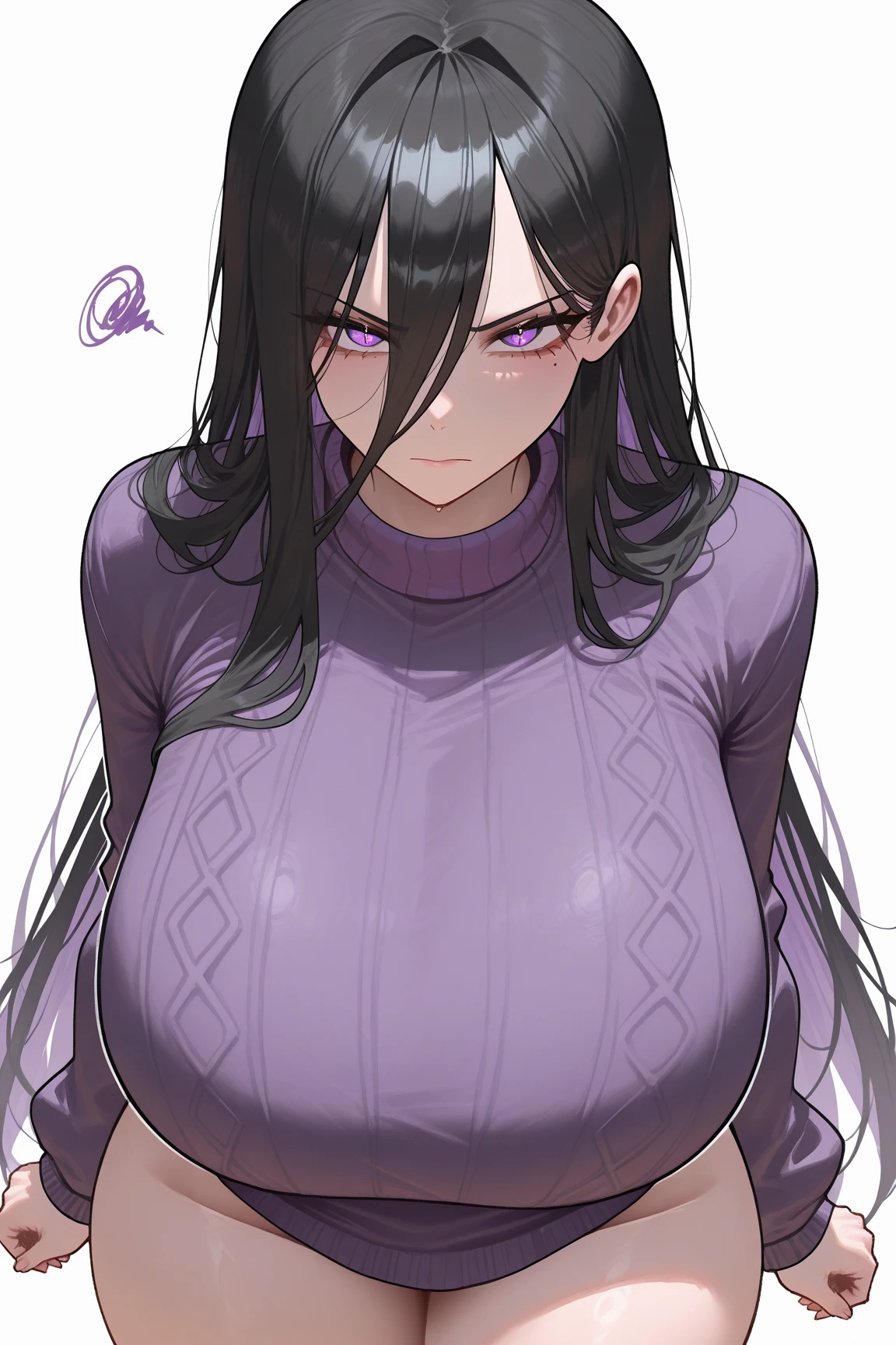 source_anime, score_9, score_8_up, score_7_up, score_6_up, score_5_up, score_4_up, 1girl, shadowheart, green eyes, black hair with long braided ponytail, scar on face, circlet, upper body, huge breasts, crossed arms, covered nipples, solo