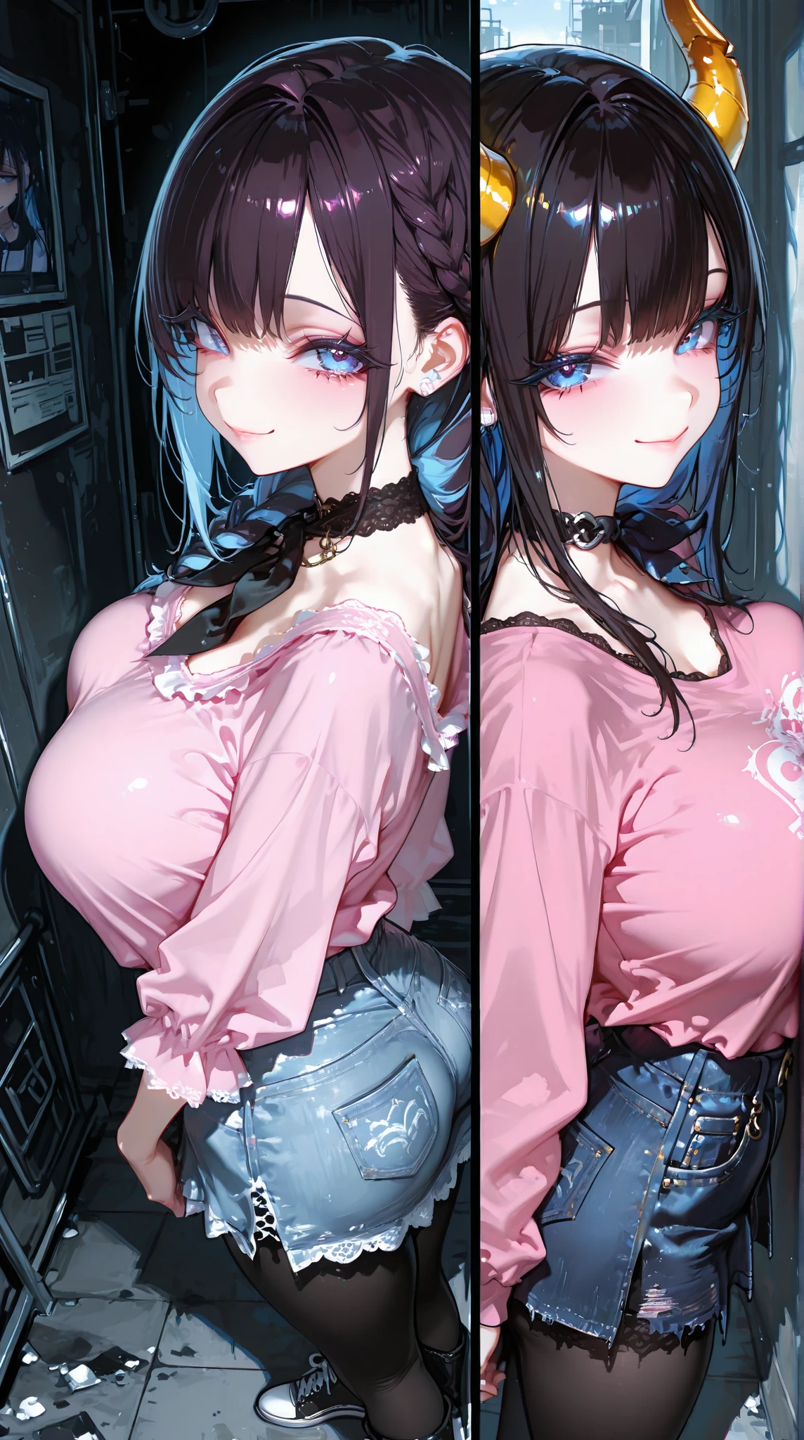 NSFW,masterpiece,Highest quality,High resolution,Super detailed,marnie_\(pokemon\),Aqua Eye, Black Choker, Red ribbon, Pink Dress, jewelry, Black jacket, Open clothes, Long sleeve,Small breasts,blush,(Pokémon Center)