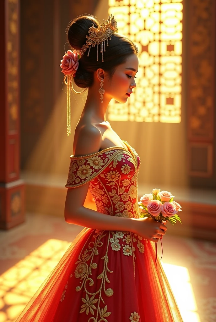 artstation concept art of a beautiful, elegant, highly detailed bride in traditional wedding dress # artstation concept art of an intricate, ornate, gold-rimmed, highly detailed, beautiful and elegant, perfect calligraphy, highly detailed, golden, beautiful, soft, bright, realistic light, by Bella Mira, Studio Ghibli, Pinterest # cinematic 8k, hyper-realistic hd trending on Artstation and Pinterest # dramatic cinematic background music # intricate, elegant, highly detailed, perfect composition, by Studio Ghibli and Hayao Miyazaki # detailed description # beautiful, golden sunlight, soft, warm, bright, sharp shadows # intricate detail on ornate artwork on beautiful, trending wedding dress, by Bella Mira, haute couture, artisanal quality, hd rendering, highly detailed, realistic, smooth, elegant, hyper-realistic, 8k resolution # highly detailed, ornate artwork on gold-rimmed, highly detailed, perfect calligraphy, golden, beautiful, soft, bright, cinematic 8k, hd rendering, by Studio Ghibli and Hayao Miyazaki # cinematic 8k, hyper-realistic, trending on Pinterest and Artstation
