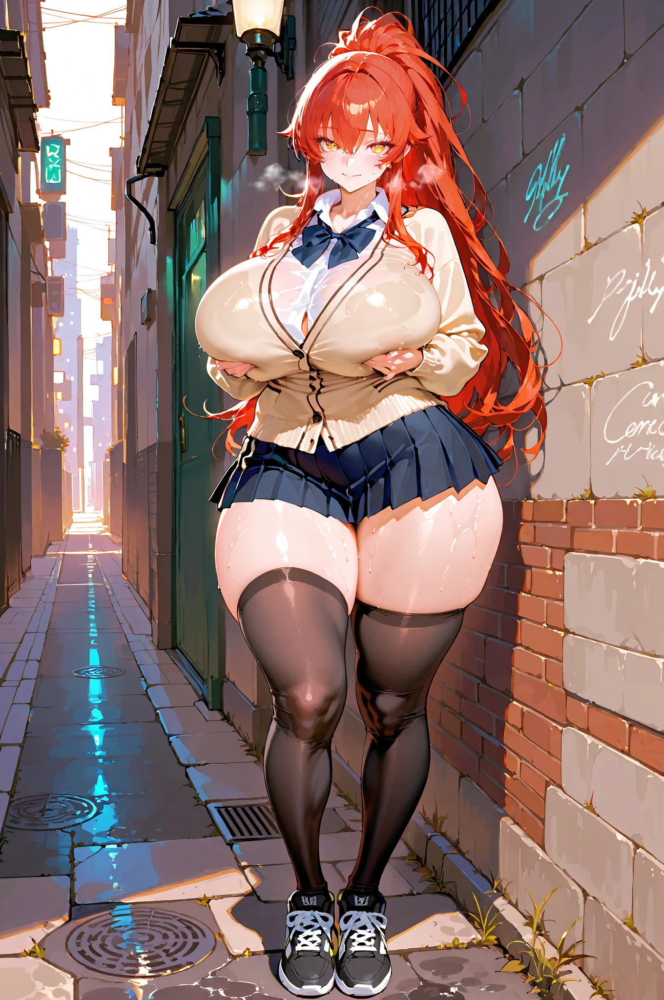 animated illustration、of the highest quality、A short and chubby high school girl.、without Sports T-shirt、no hot pants、sandy beach、perfect proportions、Overwhelmingly large breasts、beautiful, bright Eyes、flushed、SMILE、cowboy shot,tan lines, naked, uncensored