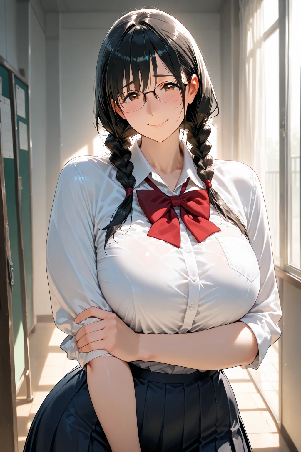closeup upperbody,breasts focus,Looks bigger breasts,(bascule breasts:1.5),(Chewy breasts,tender breasts:1.3),blouse,(clothed breasts:1.4),(Floating up breasts:1.1),school blazer,(schooluniform),(Attract the attention of the public,crowd:1.3),(indoor:1.3),Twin tails,Brown Hair,Big ribbon,