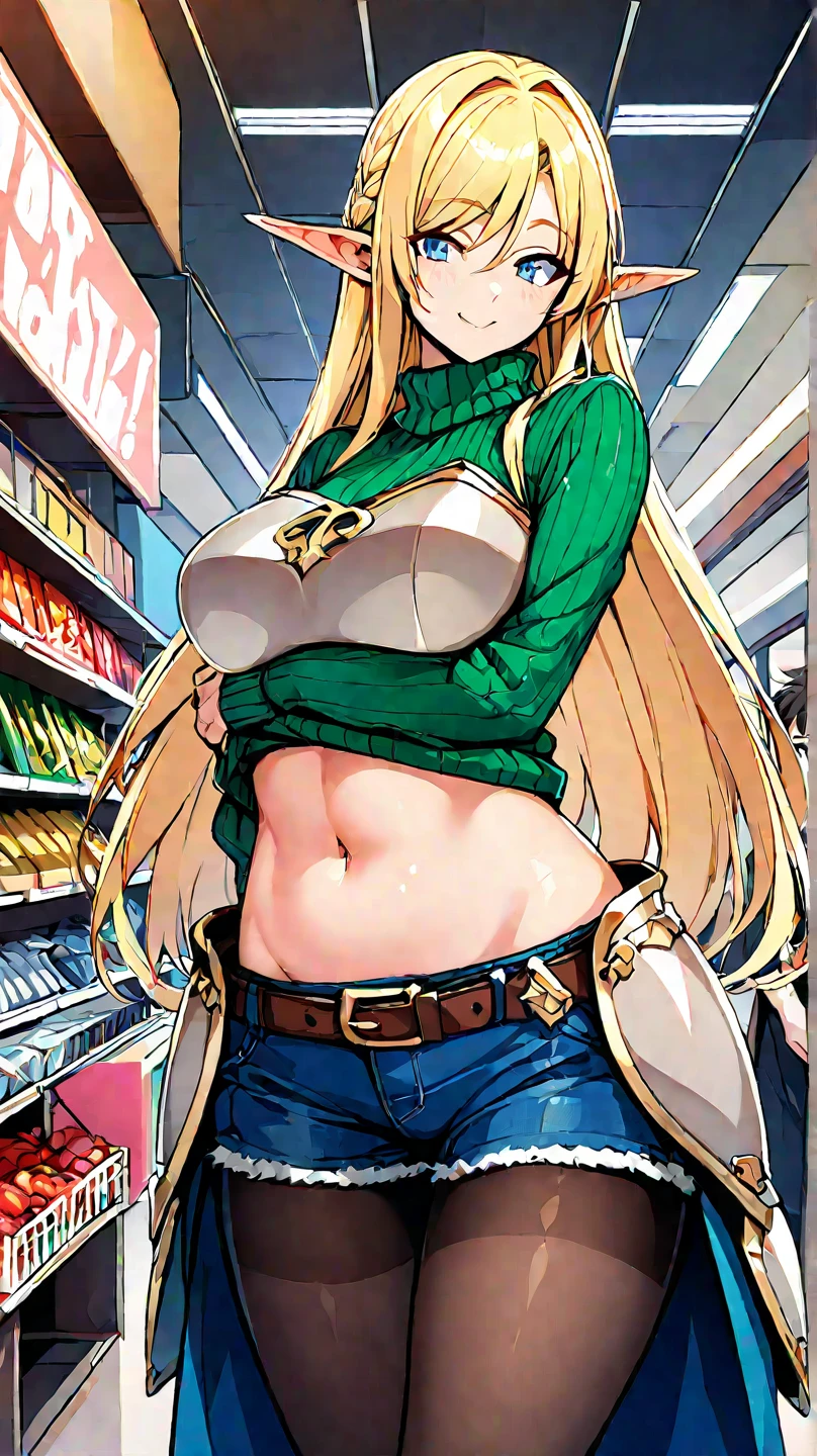 Ultra Realistic, absurd, 8K, Perfect Art, Super Detailed Rendering, Masterpiece, High Quality, high resolution, ultra-detailed, Clean, Masterpiece, Professional Artwork, beautiful, masterpiece, best quality
Bright Golden Blue Eyes, (sparkling eyes:1.5), beautiful Blue eyes, (blonde hair: 1.4), long hair, beautiful face, detailed female face, (((perfect female body, narrow waist))), beautiful female body, full body, very pretty woman, young, very pretty woman, sexy, short, sexy, very attractive, (very big breasts:1.4), (huge breasts)
rogue anime girl, rpg portrait full body, official character art, Bangs, Twin Drills, twintails, hair bows, red scarf around kneck, Green vest over a white t-shirt, Gray short shorts, gold belt, coiled whip hanging from hip, white thigh highs, brown walking boots.